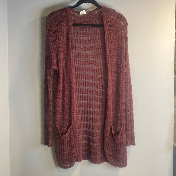Burgundy Brink Loose knit Sweater Duster - Picture 1 of 13